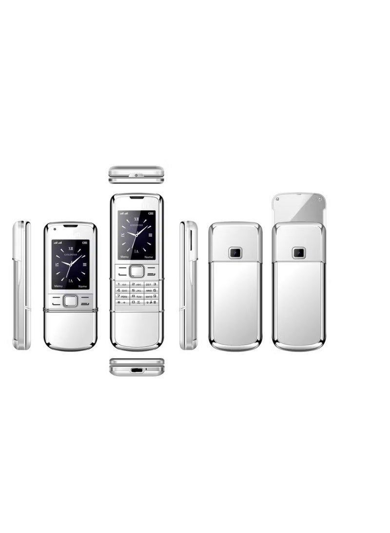 Retro Silver Slide Mobile Phone – Dual SIM Feature Phone with Long-Lasting Battery